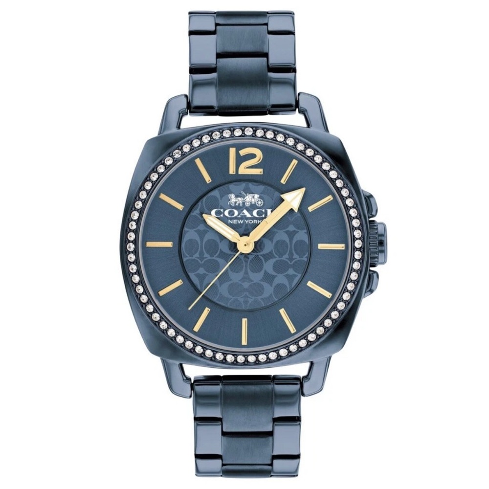 New Coach Boyfriend Blue Stainless Steel Band Crystal Dial Watch 14503985